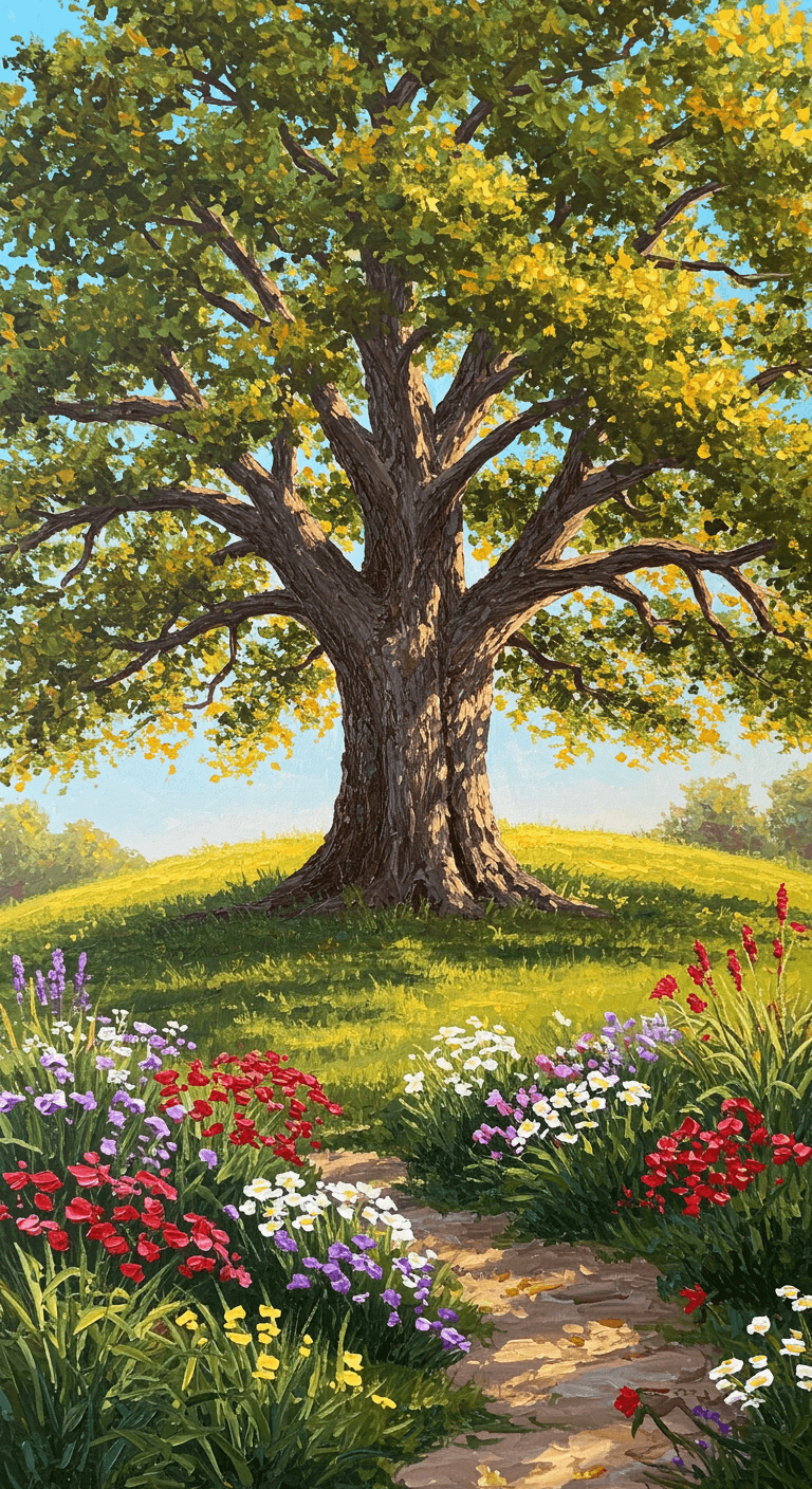 Beautiful tree with colorful flowers representing growth and giving